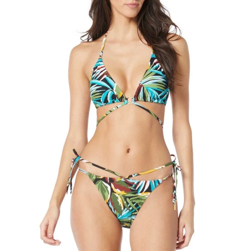 Vince‎ Camuto Printed String Bikini Bottom Size Small Green Multi NEW